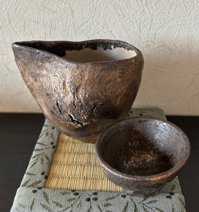 片口酒器＆ぐい呑み セット — 古代の宴を再現する一点物　受賞作家作品　陶器　器