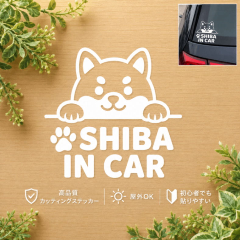愛車に可愛さをプラス♪ 柴犬 SHIBA IN CAR ステッカー 白 【03】