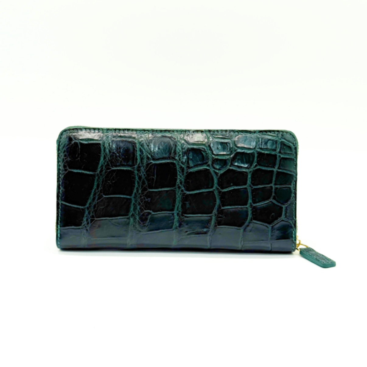 クロコダイル本革 ラウンドファスナー長財布 クロコ一枚革 （ダークグリーン）