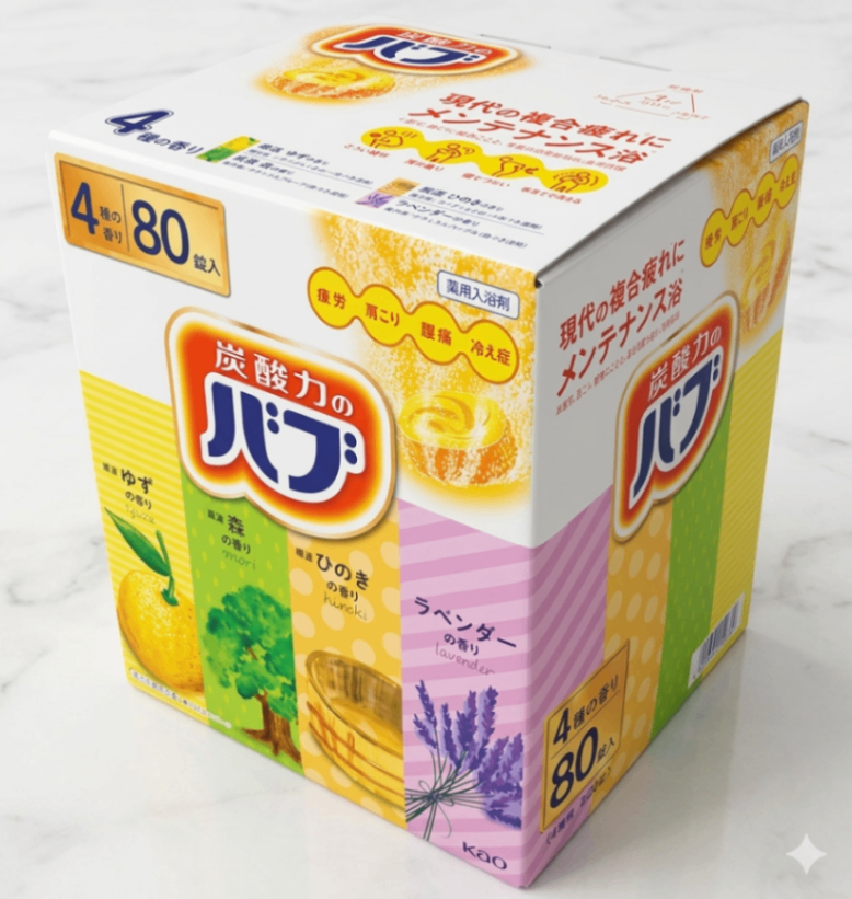 花王 バブ 入浴剤, 4種の香り (ゆず・森・ひのき・ラベンダー), 80錠入り