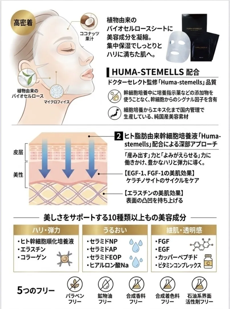 【サロン専売・正規品】ヒト幹細胞フェイスマスク 1枚｜高密着バイオセルロース｜集中保湿・ハリ・ツヤ

