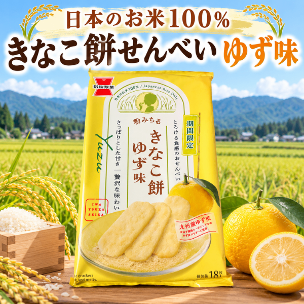 新潟県 きなこ餅 せんべい ゆず味 18枚｜国産米100％ 期間限定 個包装 岩塚製菓