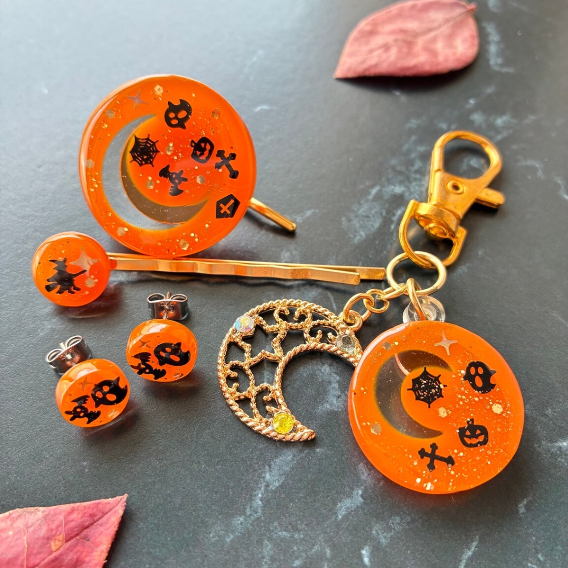 ハロウィンナイト バッグチャーム キーホルダー かぼちゃ おばけ 三日月 レジン ハロウィン
