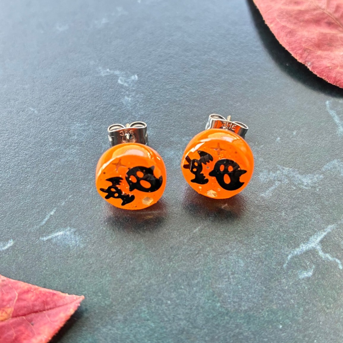 ハロウィンナイト ミニピアス おばけ コウモリ オレンジ サージカルステンレス 小ぶり ハロウィン