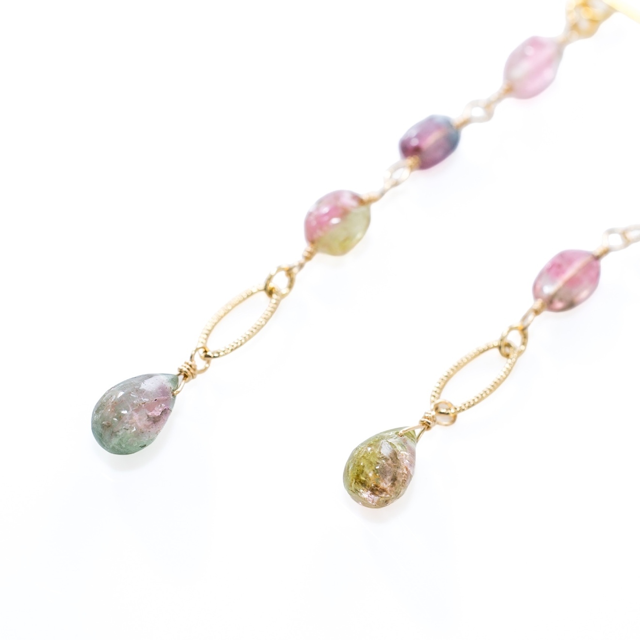 【ハンドメイド】トルマリン オパール ロングピアス しゃらしゃら