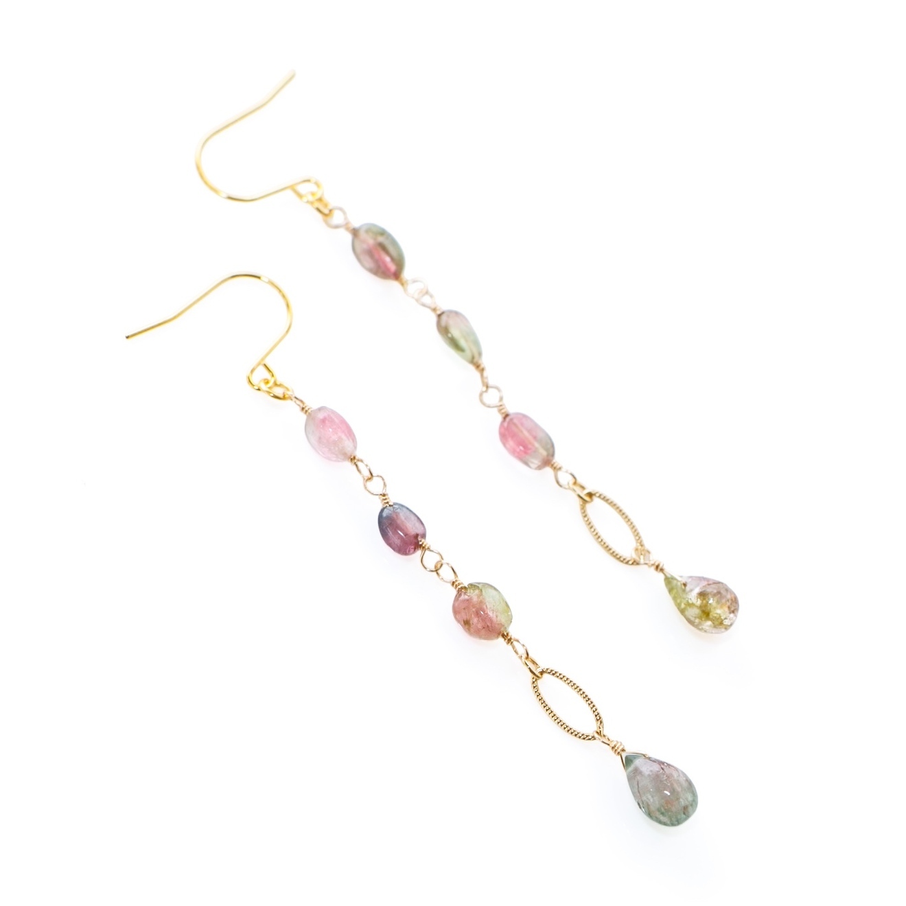 【ハンドメイド】バイカラートルマリン ロングピアス 縦揺れ