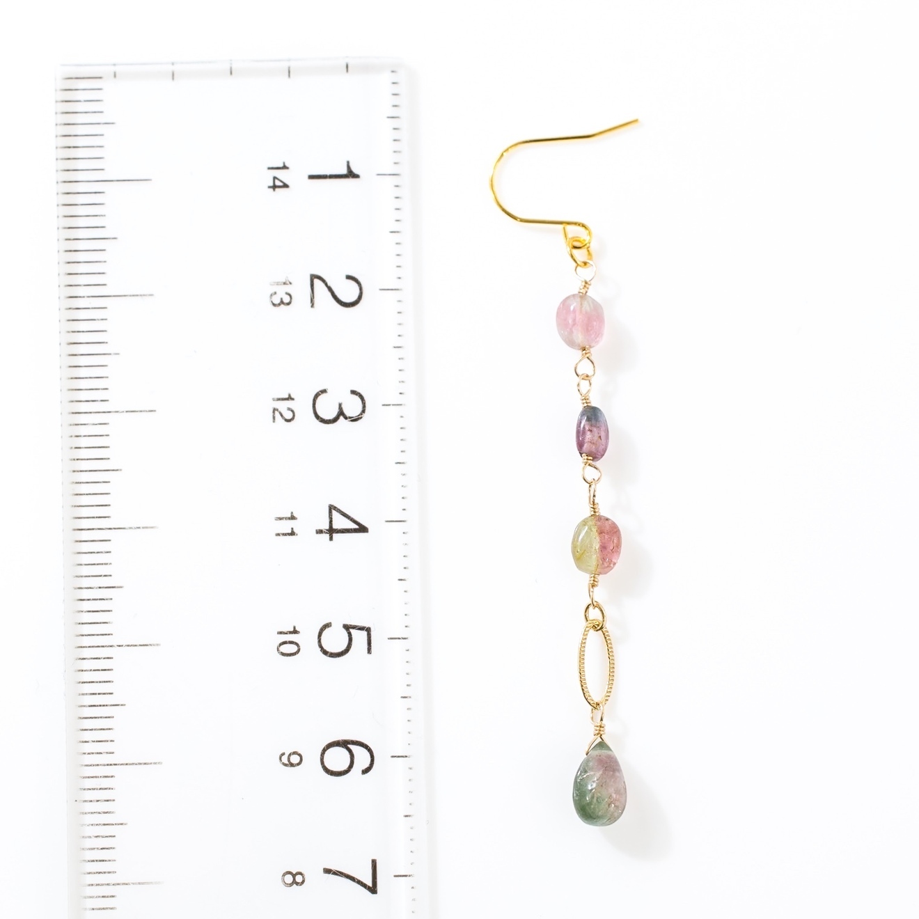 【ハンドメイド】バイカラートルマリン ロングピアス 縦揺れ