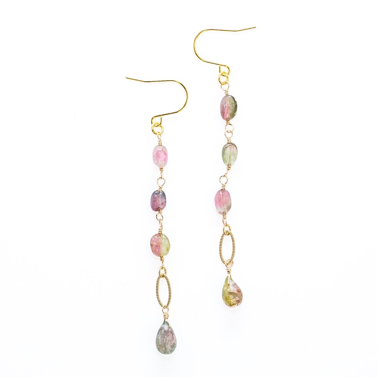 【ハンドメイド】バイカラートルマリン ロングピアス 縦揺れ