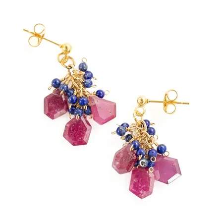【ハンドメイド】ルビー ラピスラズリ ピアス【戯れシリーズ】