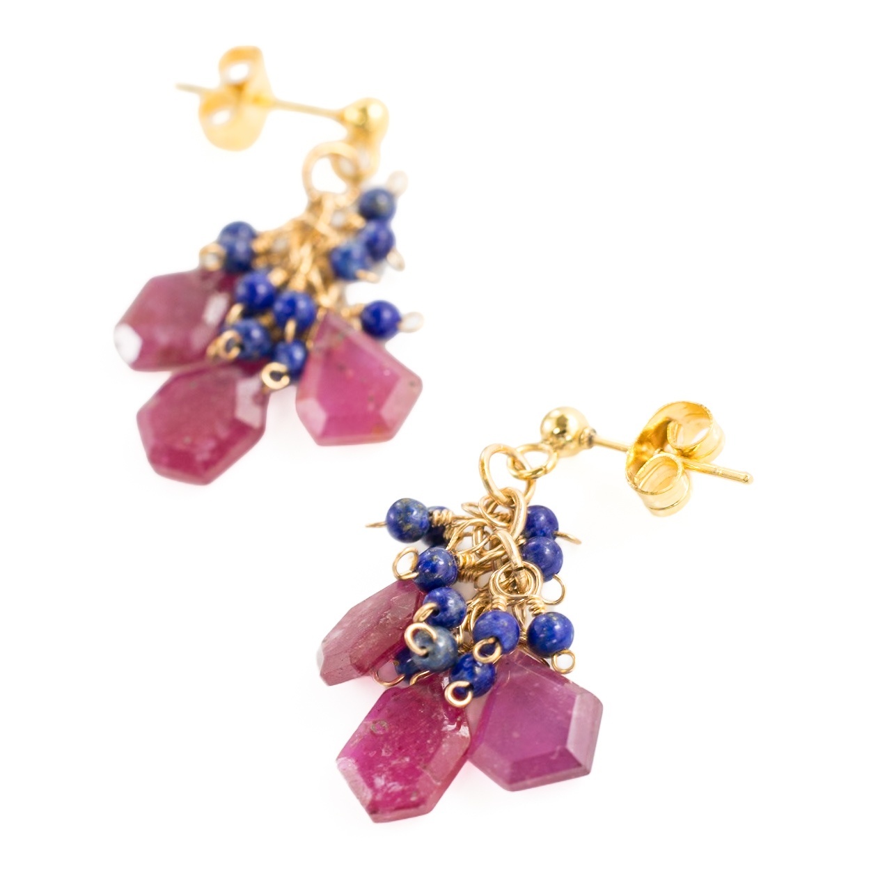 【ハンドメイド】ルビー ラピスラズリ ピアス【戯れシリーズ】