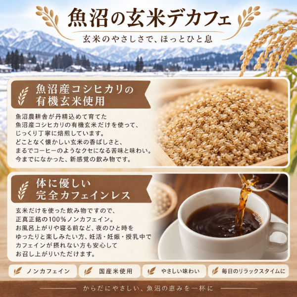 魚沼産コシヒカリ 有機玄米使用 玄米デカフェ 10g ノンカフェイン 国産米 ドリップ式 