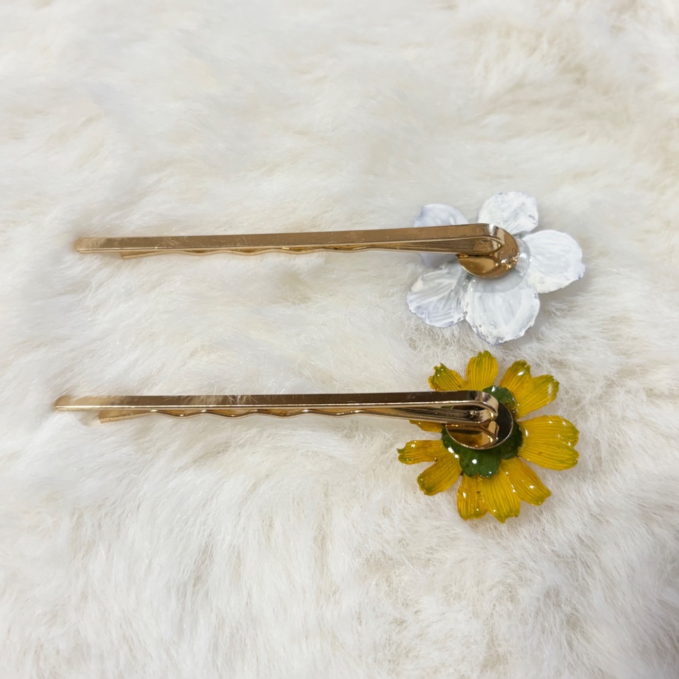 本物の花 ネモフィラ×メランポジウム ヘアピン2本 ハンドメイド
