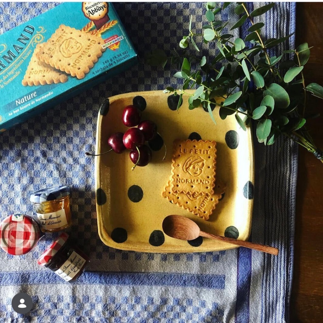 パン皿　ラインドット　あめ釉


