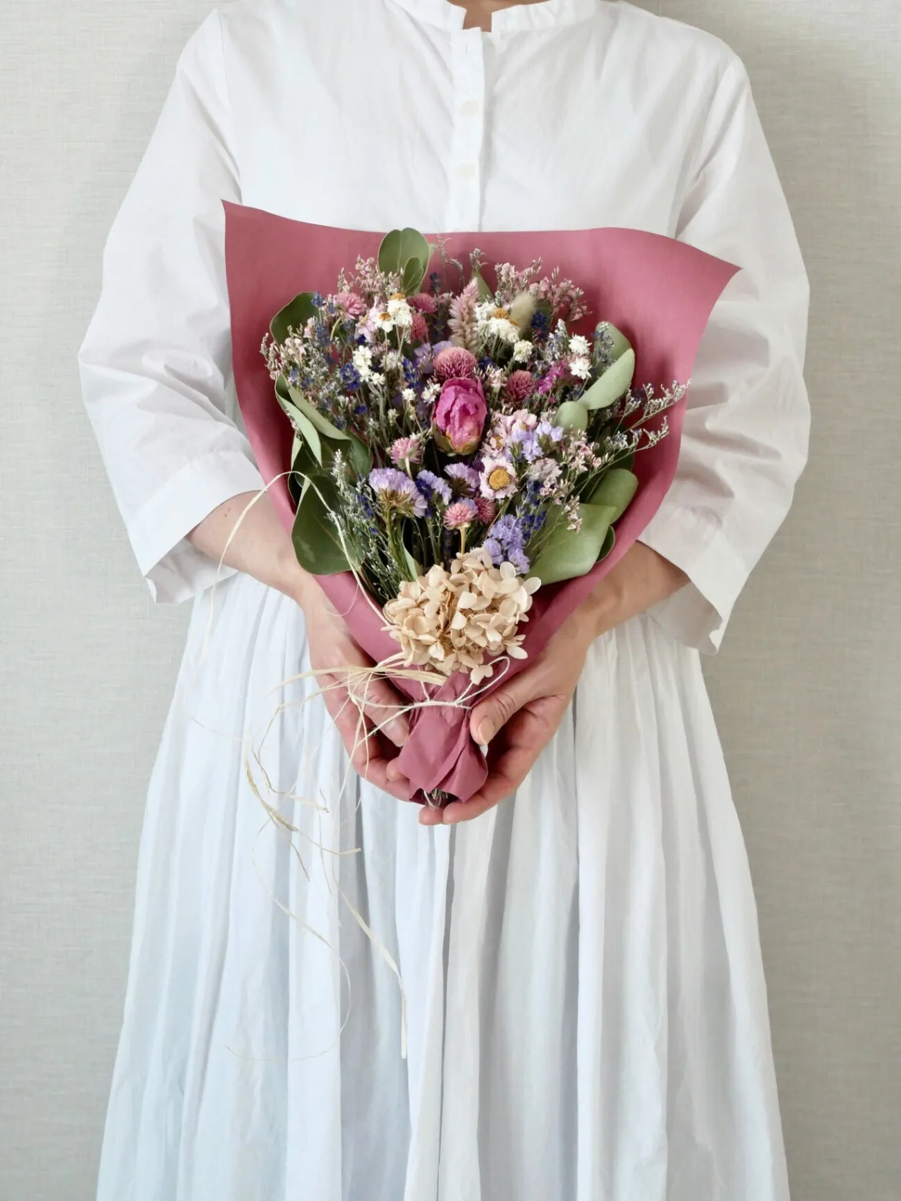 野の花スワッグ 30cm ドライフラワー癒しのピンクカラー