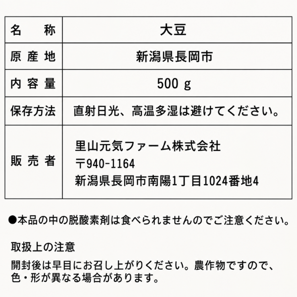 新潟県長岡市産 大豆 500g 国産大豆 里山元気ファーム イソフラボン