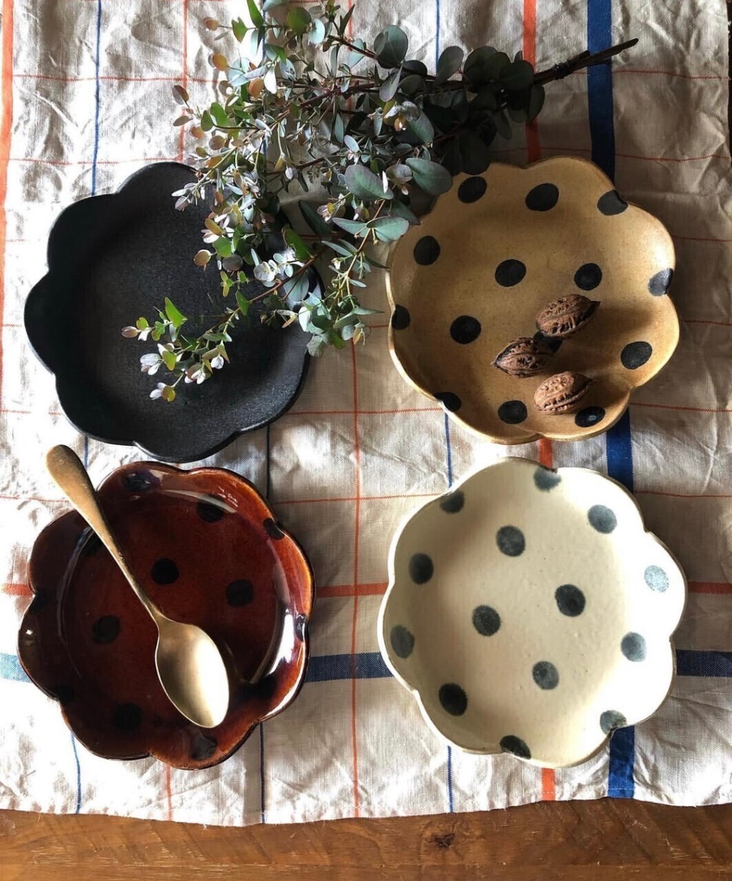 花皿6寸　ドット柄　あめ釉


