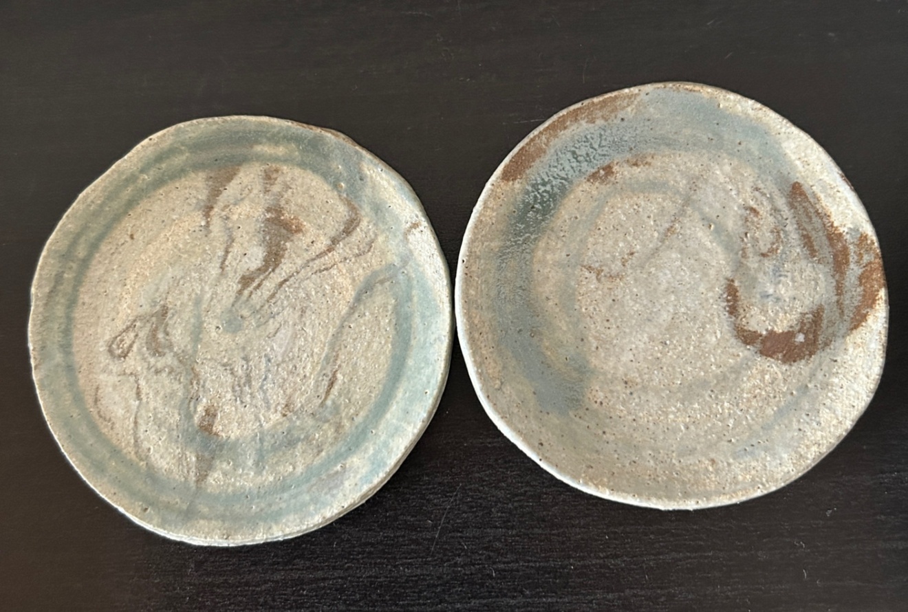 手捻り 陶器 丸皿 2枚セット 一点物　豆皿　受賞作家作品　器　陶器