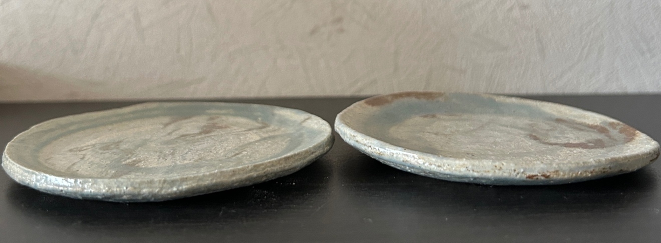 手捻り 陶器 丸皿 2枚セット 一点物　豆皿　受賞作家作品　器　陶器