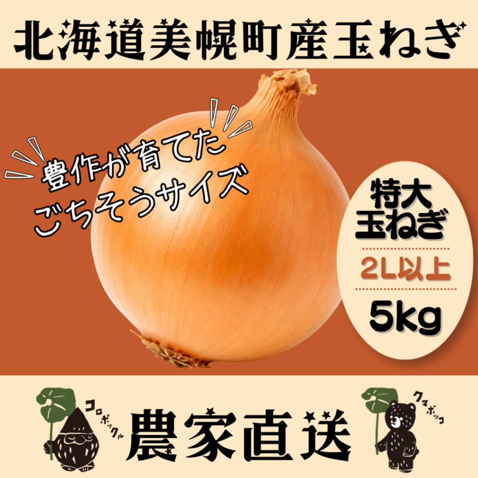 【10月上旬発送予約販売】北海道産農家直送特大玉ねぎ5kg（２Lサイズ以上）