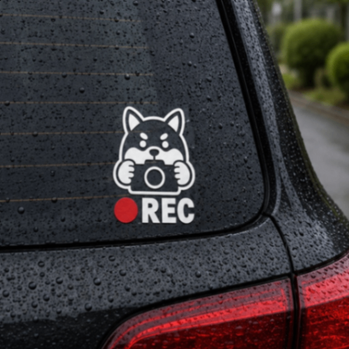 可愛い柴犬がアピール♪ REC ドラレコ録画中 柴犬 ステッカー 白【07】