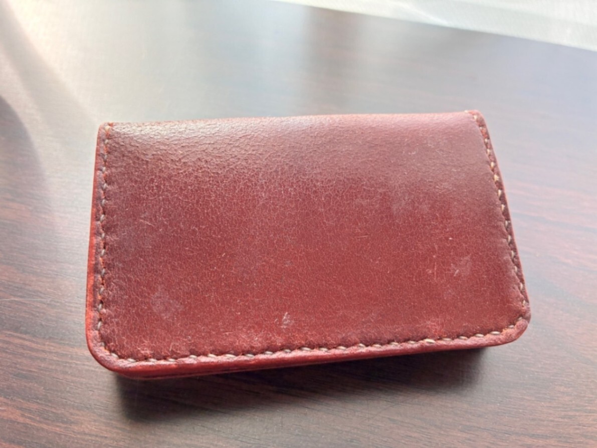 【ハンドメイド】コードバン 名刺入れ 総手縫い 一点物 ハンドメイド 本革 ワインレッド