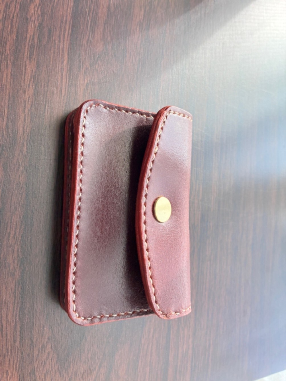 【ハンドメイド】コードバン 名刺入れ 総手縫い 一点物 ハンドメイド 本革 ワインレッド