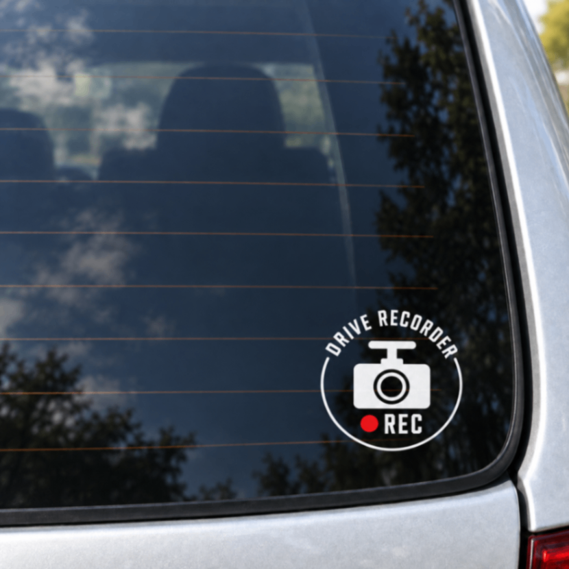 ドラレコ録画中 ステッカー  REC 白 黒 カッティング 車 約9cm【16】