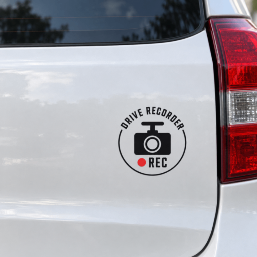 ドラレコ録画中 ステッカー  REC 白 黒 カッティング 車 約9cm【16】