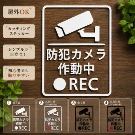 防犯カメラ ステッカー REC 録画中 セキュリティ 4種 白 黒 赤【21】