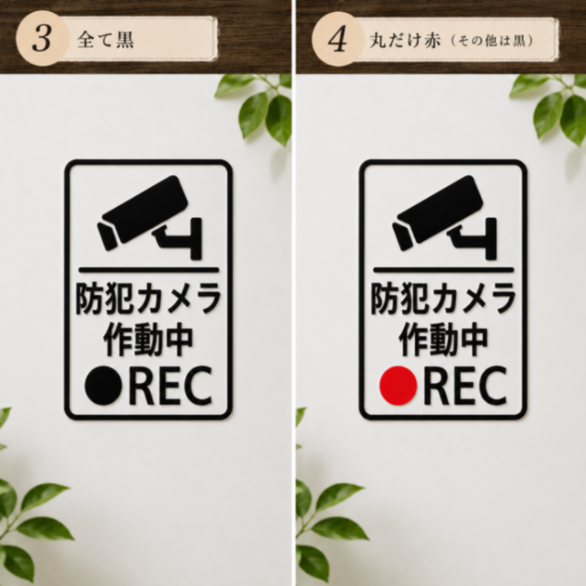 防犯カメラ ステッカー REC 録画中 セキュリティ 4種 白 黒 赤【21】
