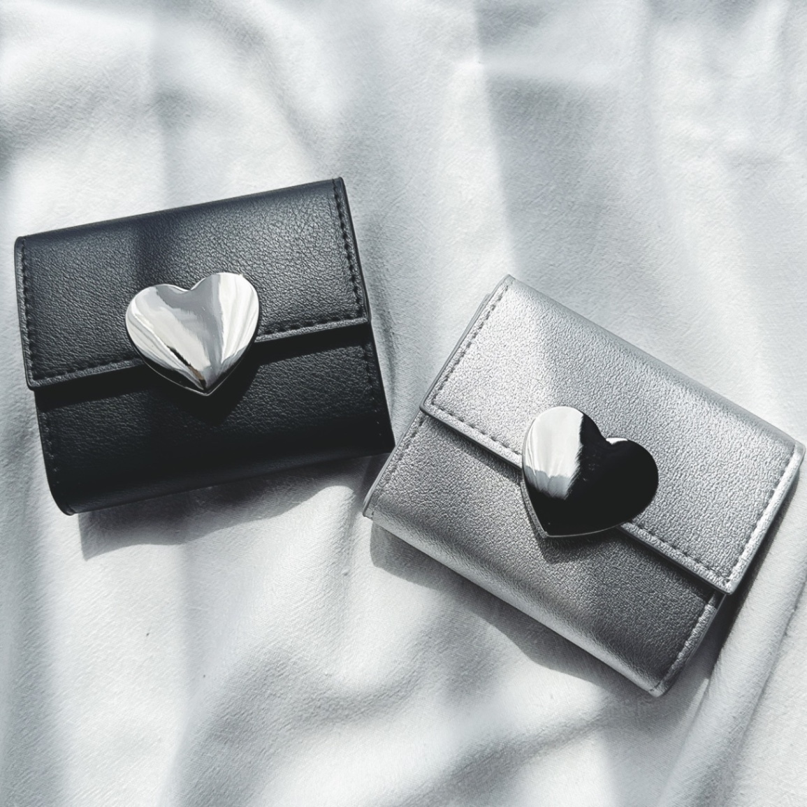【稼げや祭り価格🔥】 heart mini wallet | ハート 三つ折りミニ財布 ブラック 黒