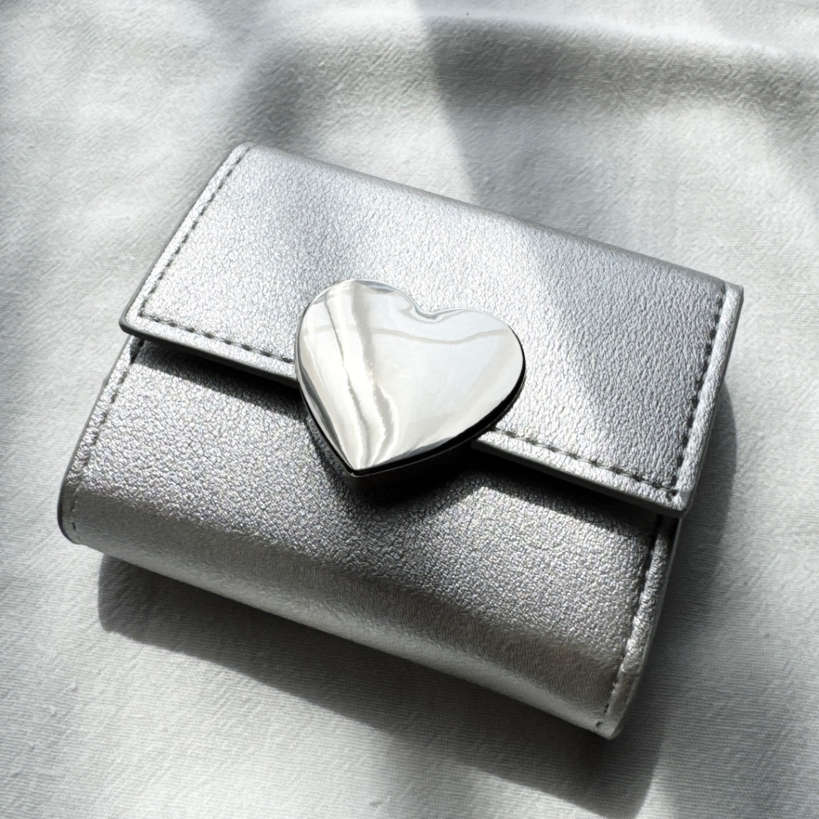 【稼げや祭り価格🔥】 heart mini wallet | ハート 三つ折りミニ財布 シルバー
