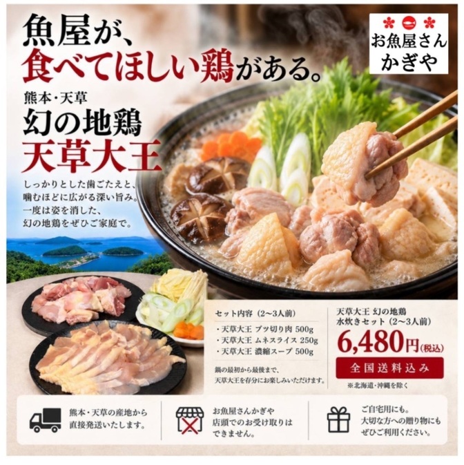 熊本天草　天草大王『幻の地鶏　水炊きセット』(2〜3人前)