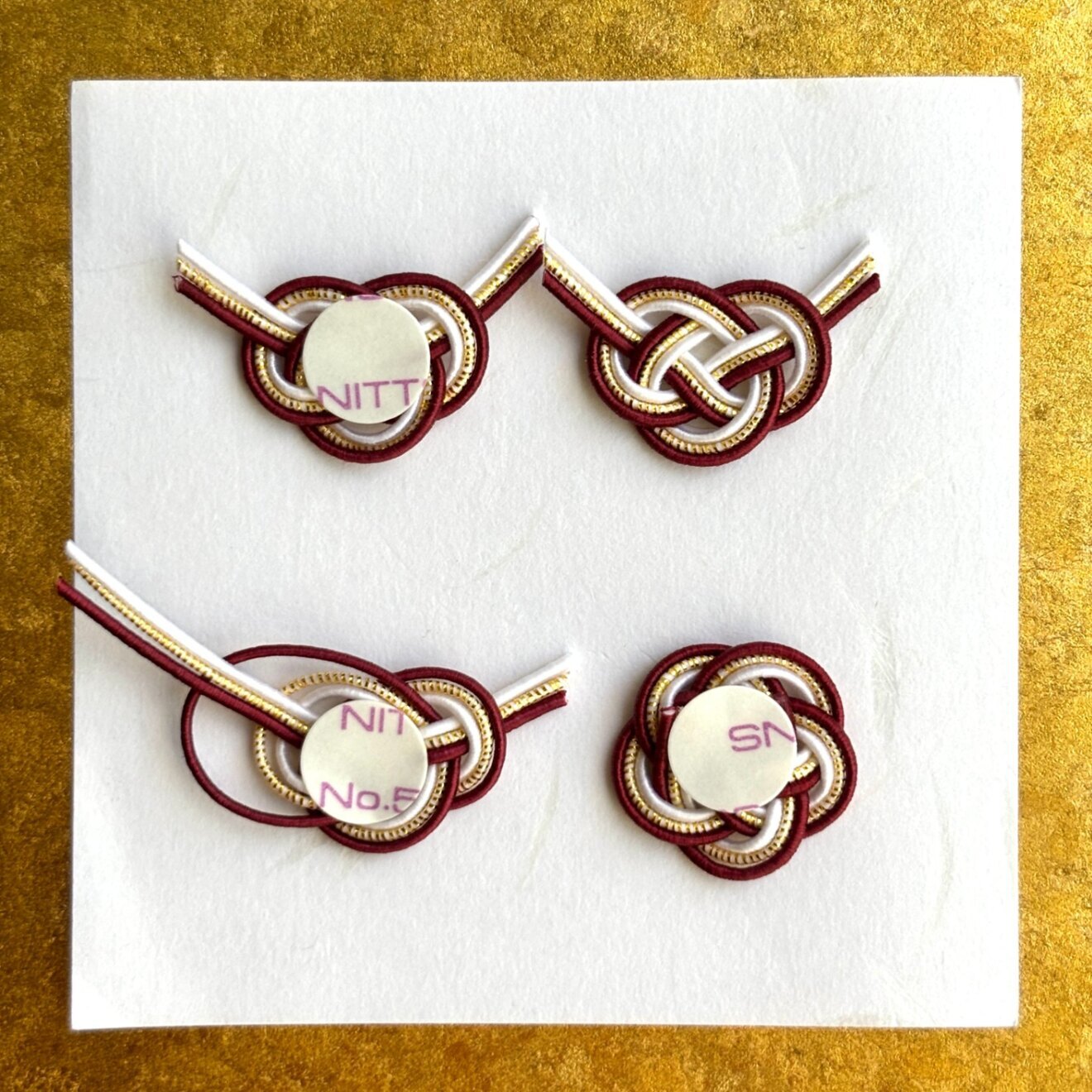 水引飾り ボルドー×白×金 5点セット｜あわじ・アレンジ・梅結び選択可　ハンドメイド