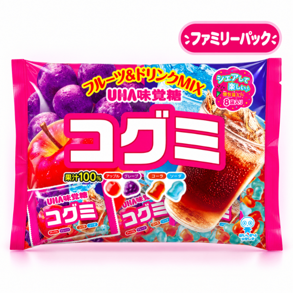 【賞味期限間近】UHA味覚糖 コグミ ファミリーパック 1P 果汁100％ (小袋 16g 8袋入)