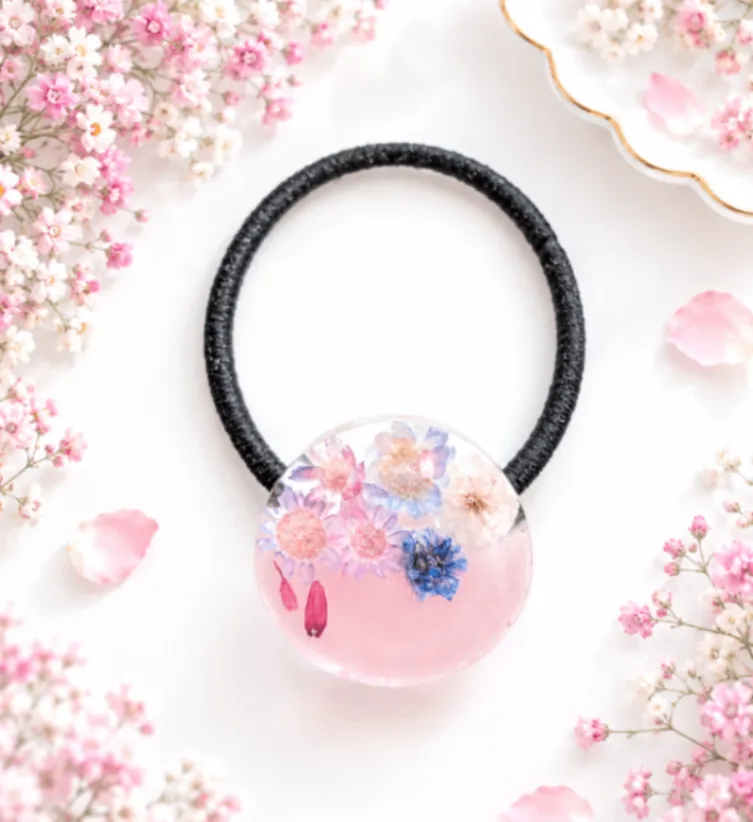 【ハンドメイド】押し花入り レジン ヘアゴム  ピンク