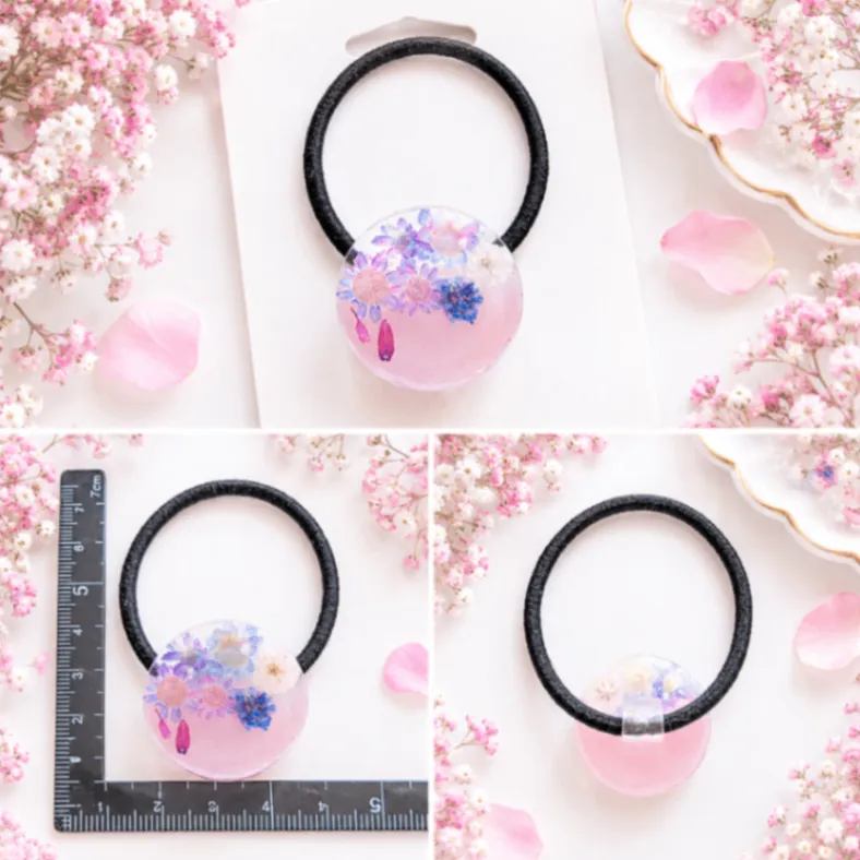 【ハンドメイド】押し花入り レジン ヘアゴム  ピンク