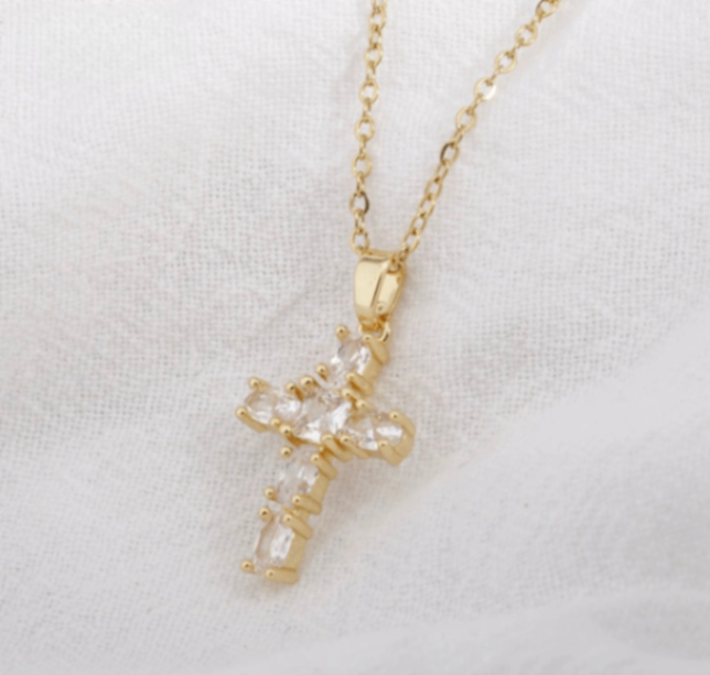 クロスモチーフネックレス ゴールド サージカルステンレス316L 華奢 上品 チェーン取り外し可