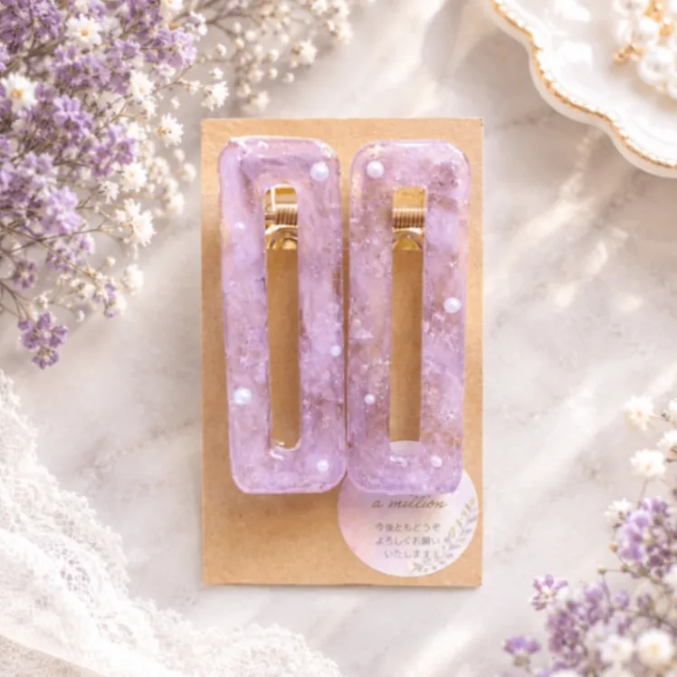 【ハンドメイド】レジンヘアピン ラベンダー 2点セット
