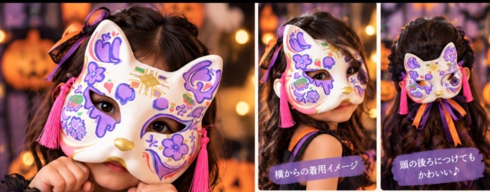 【✨ハッピーハロウィン✨】一点もの｜手描き狐面「紫花」＊ハンドペイント 狐のお面