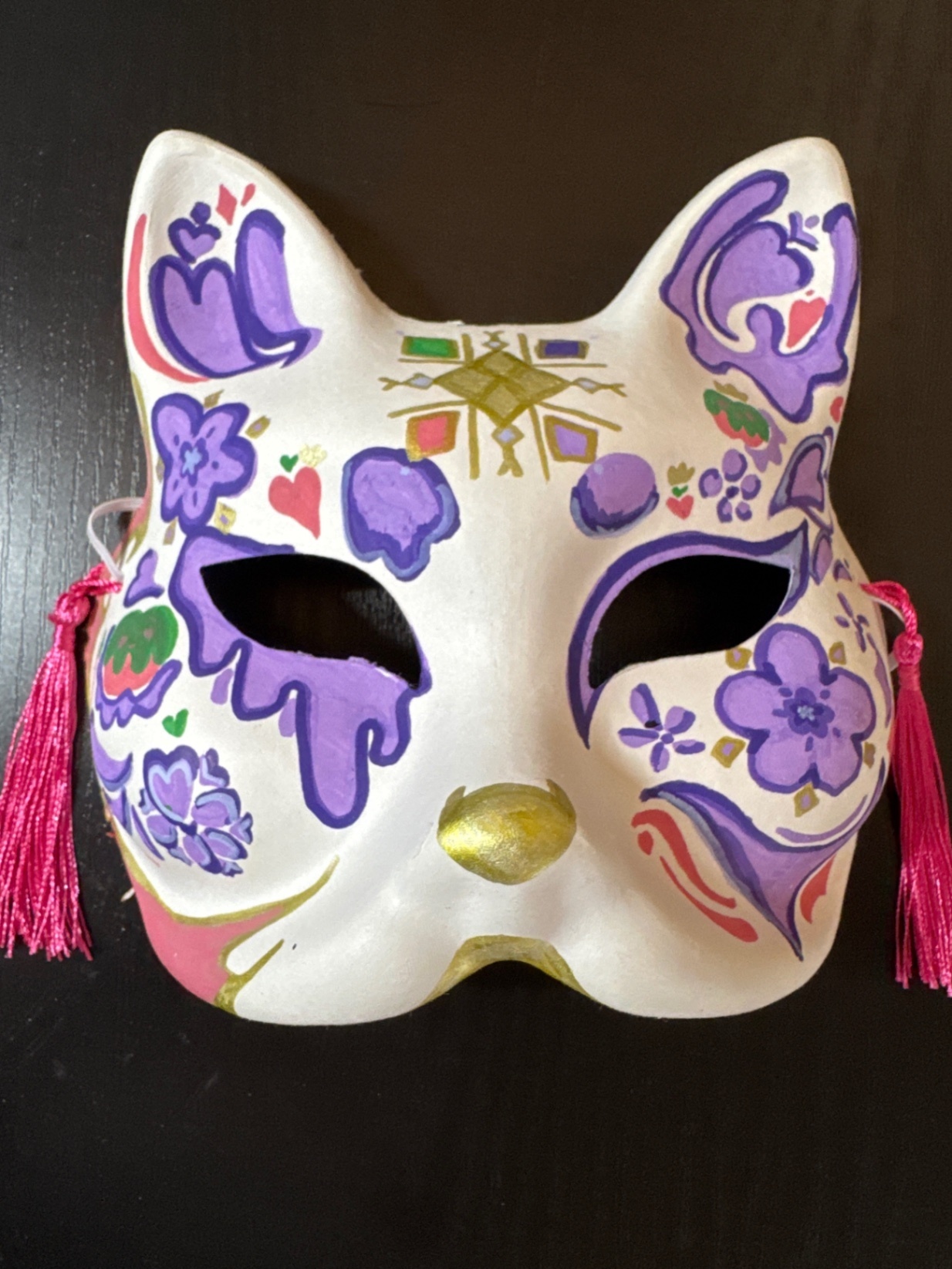 【✨ハッピーハロウィン✨】一点もの｜手描き狐面「紫花」＊ハンドペイント 狐のお面