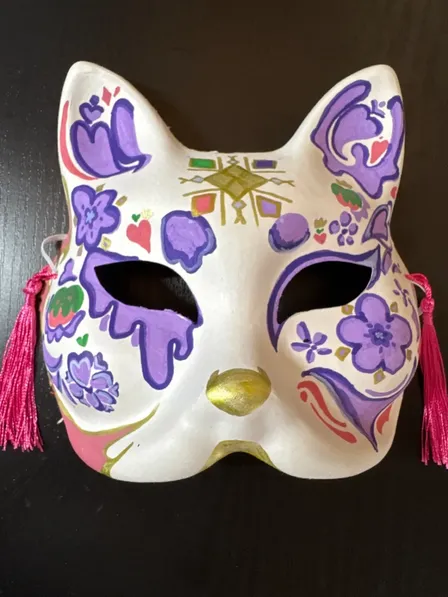【ハロウィン】一点もの｜手描き狐面「紫花」＊ハンドペイント 狐のお面