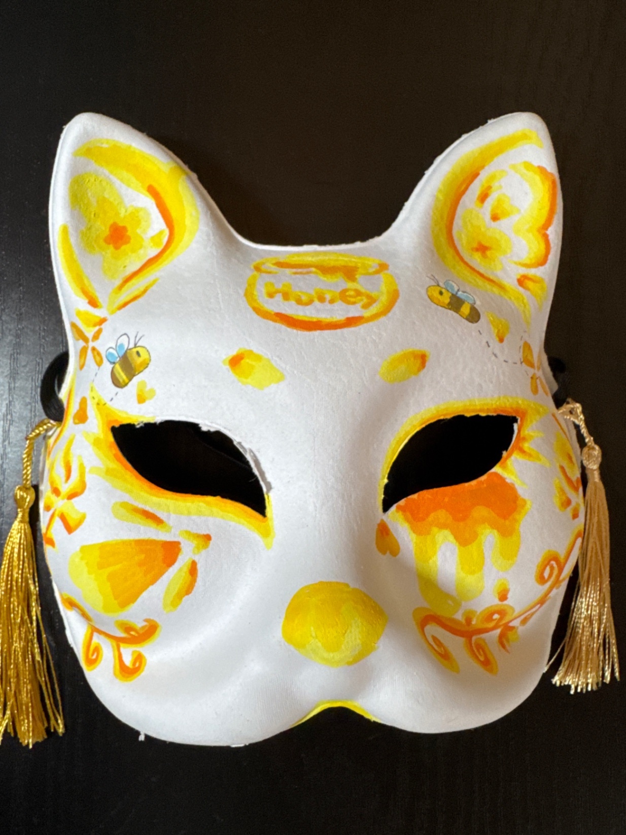 【✨ハッピーハロウィン✨】一点もの｜手描き狐面「はちみつ」＊ハンドペイント 狐のお面