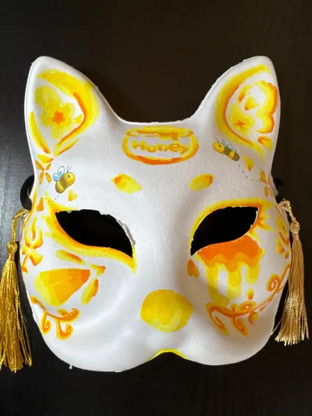 【ハロウィン】一点もの｜手描き狐面「はちみつ」＊ハンドペイント 狐のお面