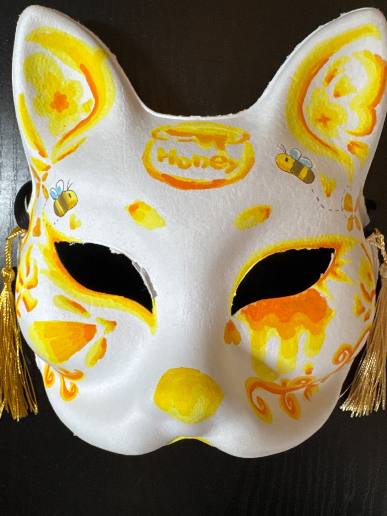 【✨ハッピーハロウィン✨】一点もの｜手描き狐面「はちみつ」＊ハンドペイント 狐のお面