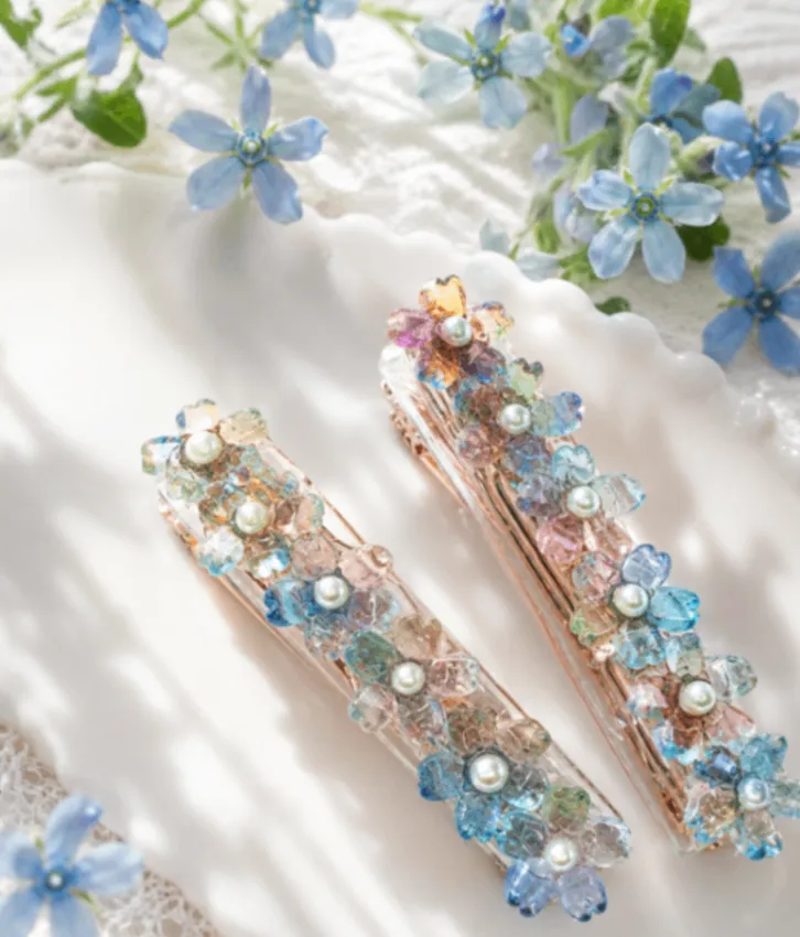 【ハンドメイド】フラワーモチーフ レジンヘアピン 2個セット