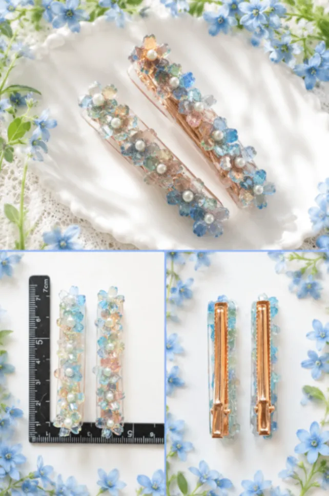 【ハンドメイド】フラワーモチーフ レジンヘアピン 2個セット