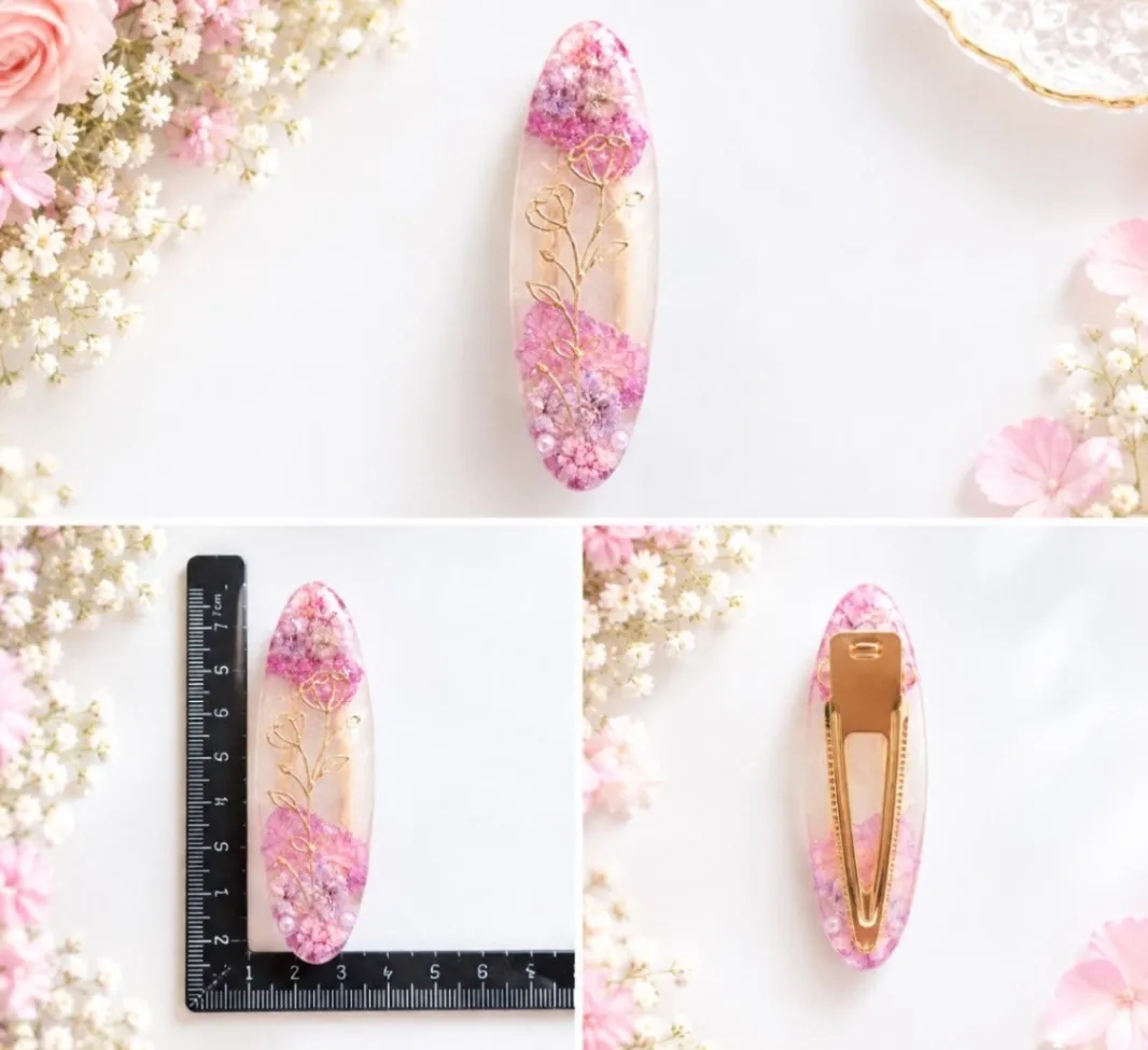 【ハンドメイド】押し花入り レジンヘアピン ピンク系