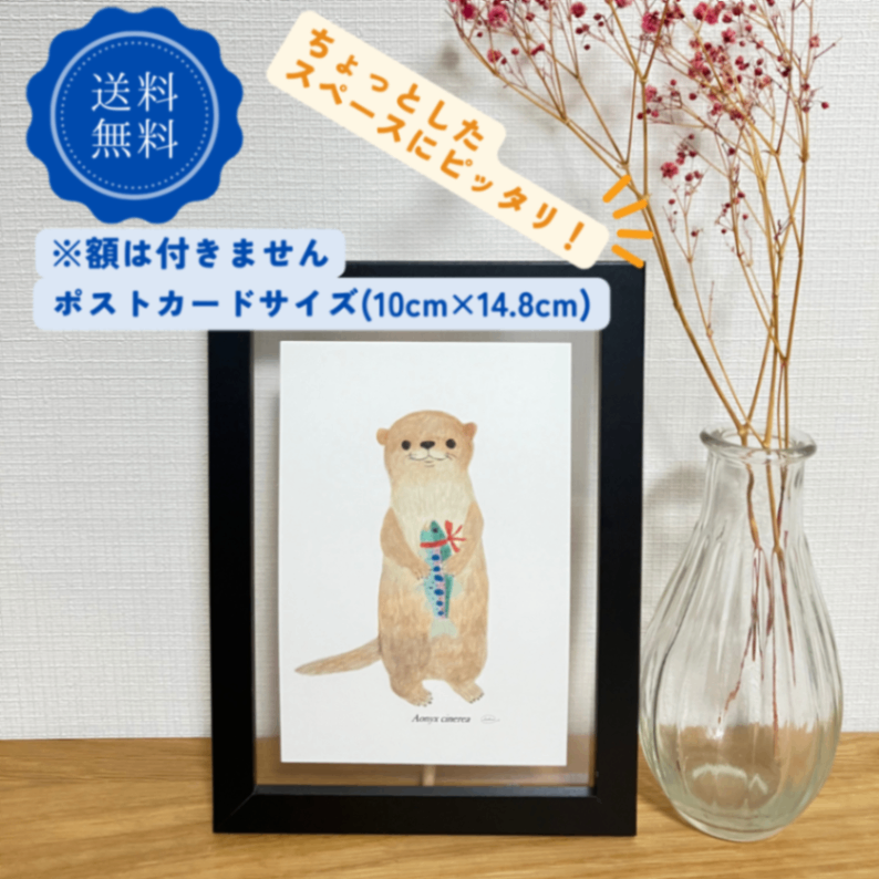 【ハンドメイド】水彩ポストカード｜カワウソ｜海の生き物イラスト