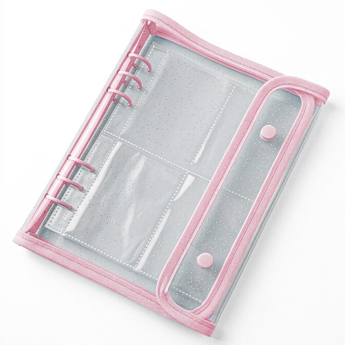 【大容量100ポケット】シール帳A5 ダブルボタン バインダー プリクラ トレカ収納 ピンク